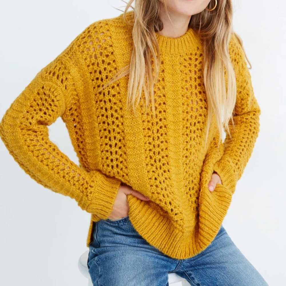 Madewell Windemere Pointelle Pullover Sweater Golden Sunset